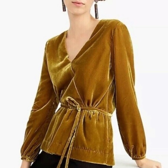 J. Crew Gold Velvet Faux Wrap Top Size 0 elastic waist elegant‎ classic career - Picture 1 of 12
